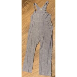 Fervour, Blue/White Striped Overalls,Snap Straps, Side Zip, Pockets, Size Large